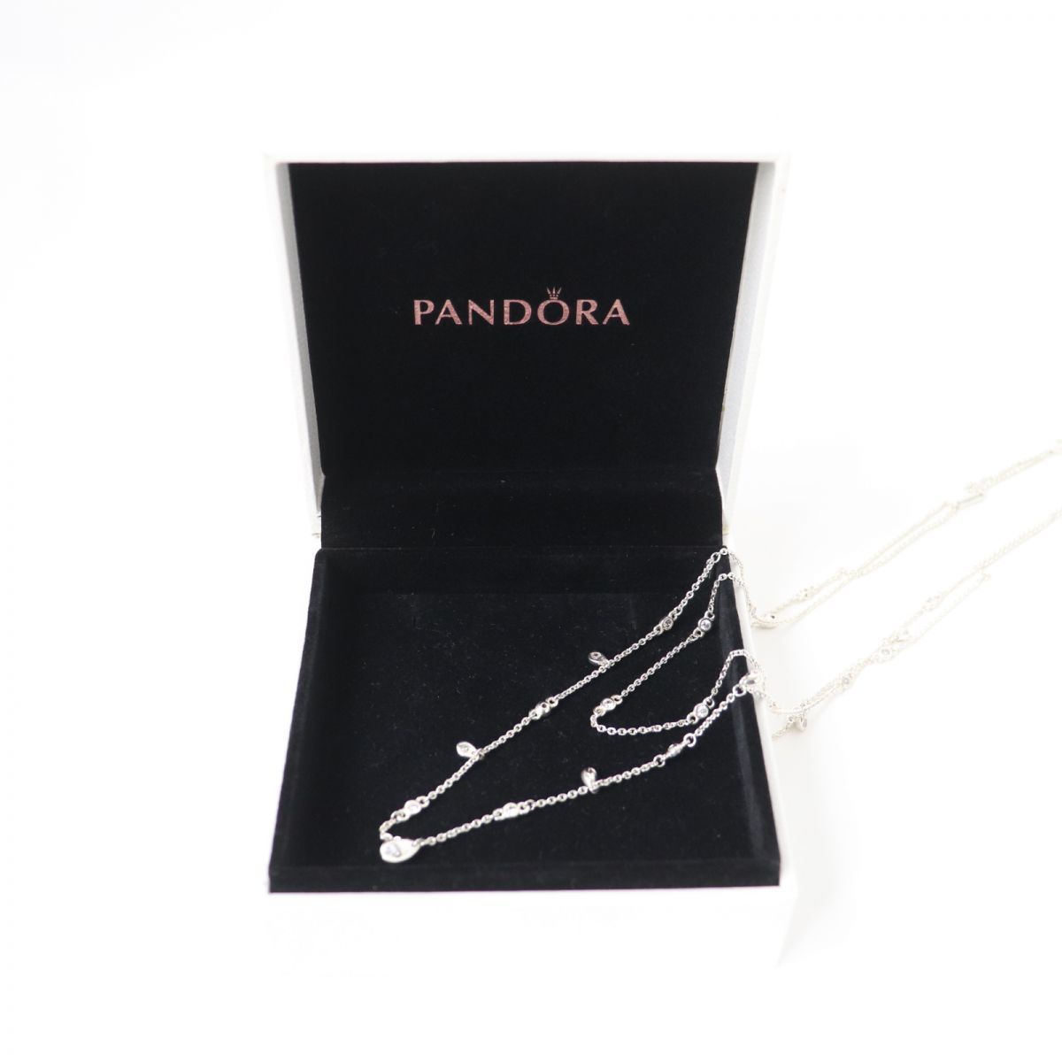 美品☆PANDORA パンドラ カラーストーン付き SV925 2連 ネックレス/ペンダント/アクセサリー シルバー レディース 保管ケース付き_画像2