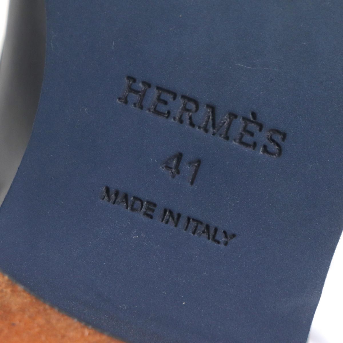 極美品▼HERMES エルメス キャップトゥ/ストレートチップ 外羽根 レザーシューズ ネイビー 41 メンズ イタリア製 ビジネス◎_画像8