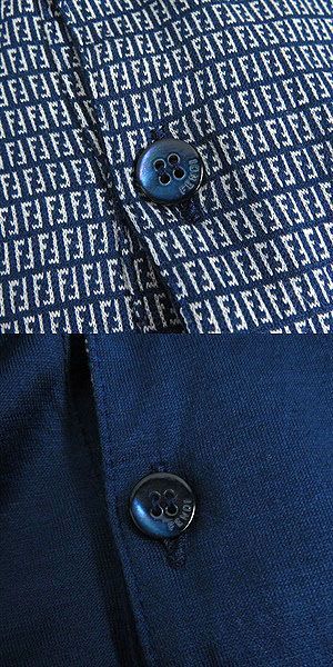美品□FENDI/フェンディ 無地/ズッカ ロゴボタン コットン100％ リバーシブル ショートスリーブ ポロシャツ ブルー 50 イタリア製 正規品_画像5
