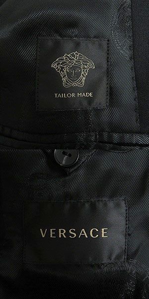  ultimate beautiful goods *VERSACE/ Versace ba lock pattern mete.-sa gold button pi-k gong peru single tailored jacket black 50 made in Italy regular goods 