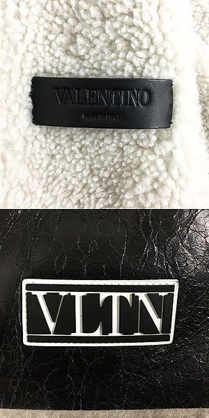  ultimate beautiful goods * Valentino UV3NA11J6GW VLTN Logo crack processing mouton jacket / flight jacket black 50 Italy made regular goods 