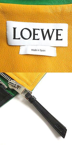 極美品□LOEWE/ロエベ H1198930CA カラーブロック ゴートスキン カーフスキン ZIPUP ダブルライダースジャケット マルチカラー 48 正規品_画像6