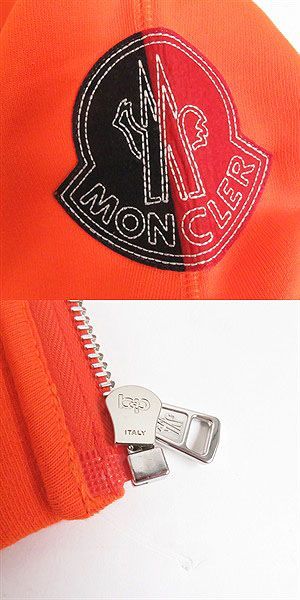 極美品□2022年製 MONCLER GENIUS/モンクレールジーニアス 2 ロゴワッペン コットン 裏起毛 ジップパーカー/フーディー オレンジ S 正規品_画像5