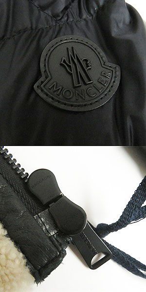 極美品□MONCLER/モンクレール LAREDO GIUBBOTTO ナイロン切替 WZIP レザー ムートンダウンジャケット/パファージャケット ブラック 2_画像5