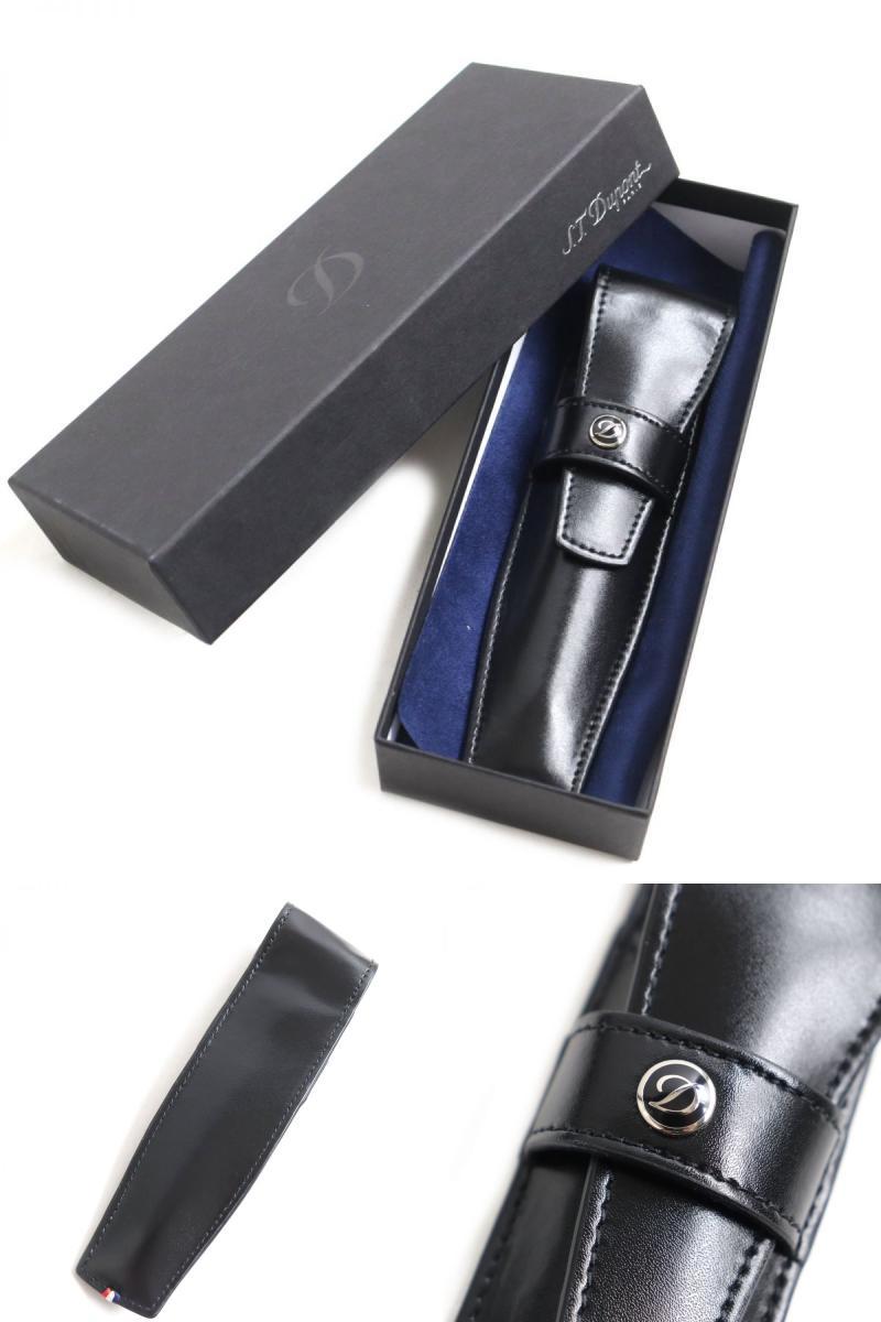  ultimate beautiful goods *S.T.Dupont Dupont D- initial fountain pen / line De Rize leather pen case 2 point set black & chrome men's box attaching 