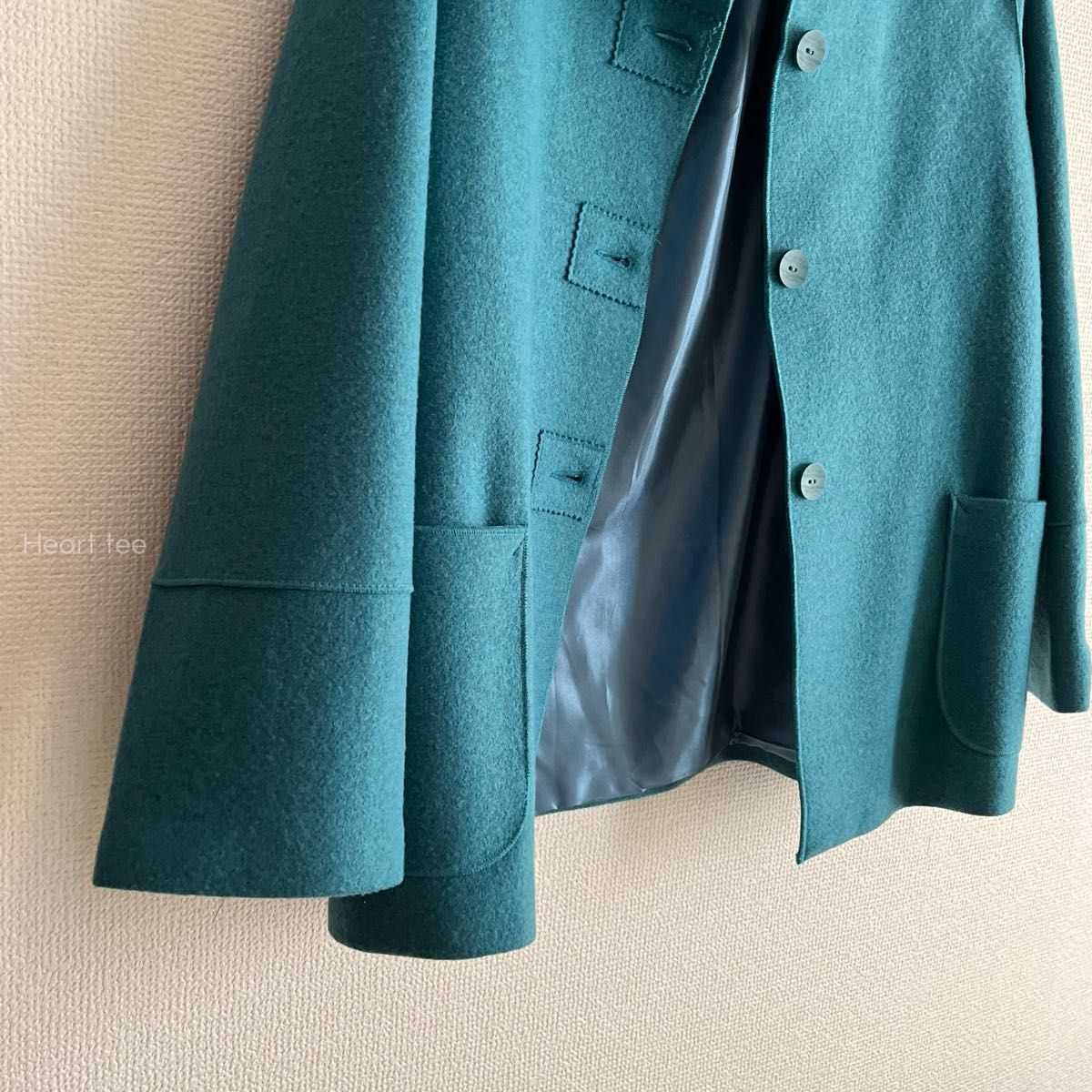 y2k  古着 ノーカラー ジャケット ショッキングブルー  羊毛 個性的　ユニーク　コート　チェスターコート　美品