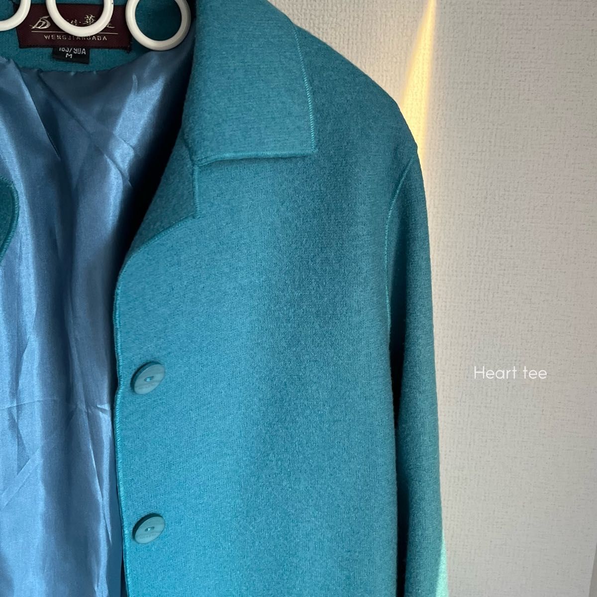 y2k  古着 ノーカラー ジャケット ショッキングブルー  羊毛 個性的　ユニーク　コート　チェスターコート　美品