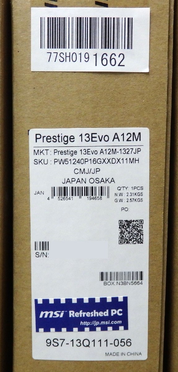 1円～【メーカー再生品】MSI Prestige 13Evo A12M Core i5-1240P/16GB/SSD512GB/Win11Home/13インチ/Iris Xe グラフィックス【同梱不可】_画像2