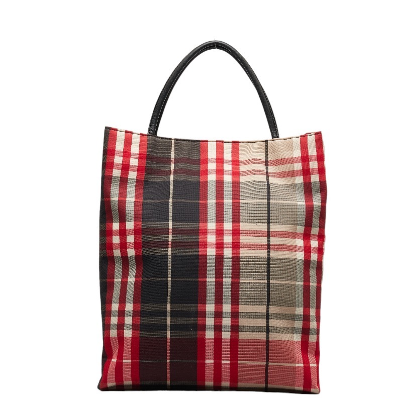 バーバリー ノバチェック ハンドバッグ トートバッグ ベージュ レッド キャンバス レザー レディース BURBERRY 【中古】_画像3