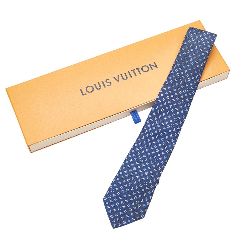 ルイ ヴィトン モノグラム フラワリー クラヴァット ネクタイ M76278 ブルー シルク メンズ LOUIS VUITTON 【中古】