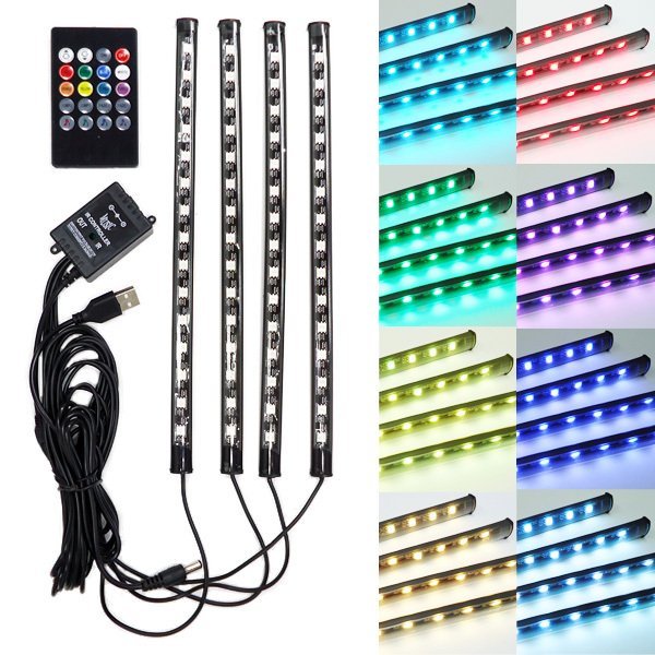 LEDテープ 4本セット USB電源 RGB 8色切替 サウンドセンサー付 15LED リモコン式 テープライト (98)/21иの画像1