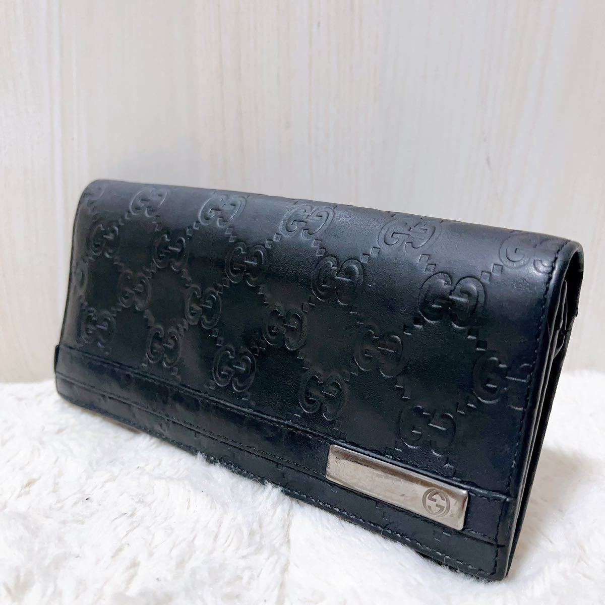 GUCCI グッチ レザー 財布 長財布 折り財布 カードケース 小銭入れ GG グッチシマ ブラック 黒_画像1