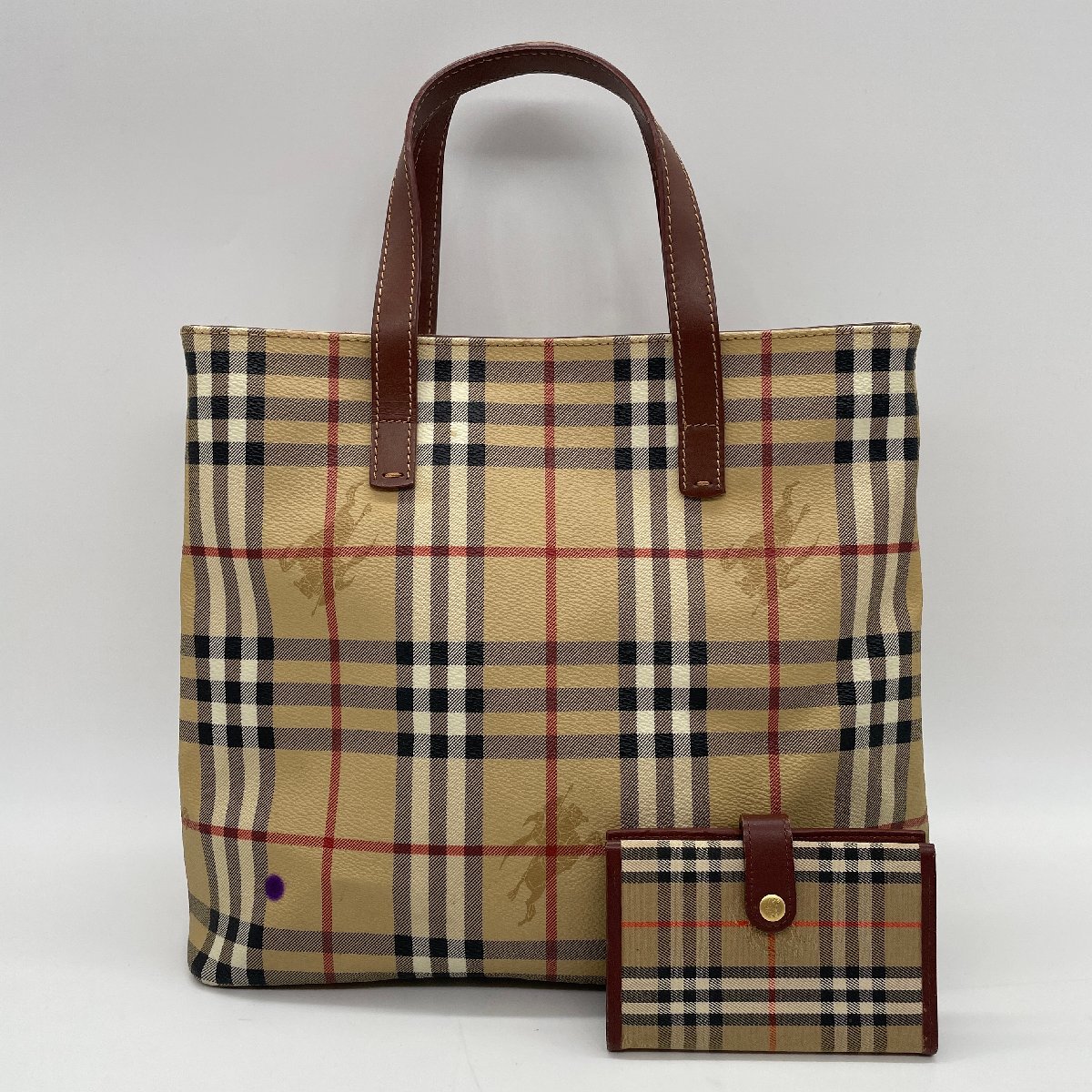 バーバリー BURBERRY ハンドバッグ 手帳カバー 2点セット ノバチェック ブラウン 手提げ 鞄 かばん メモ帳 メンズ レディース_画像1