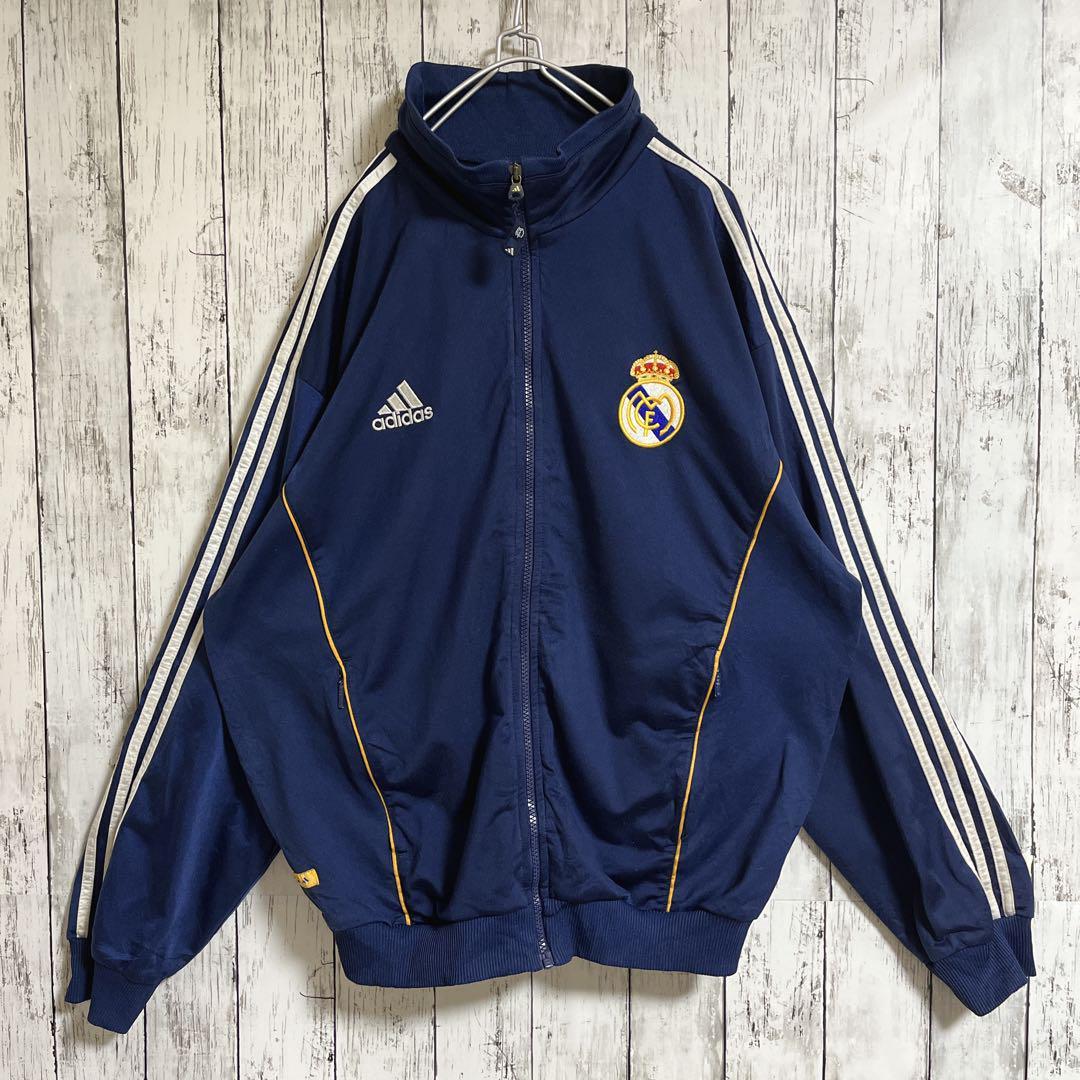 90's adidas アディダス レアルマドリード オフィシャル トラックジャケット ジャージ XL 紺 ネイビー 万国旗タグ HTK2524