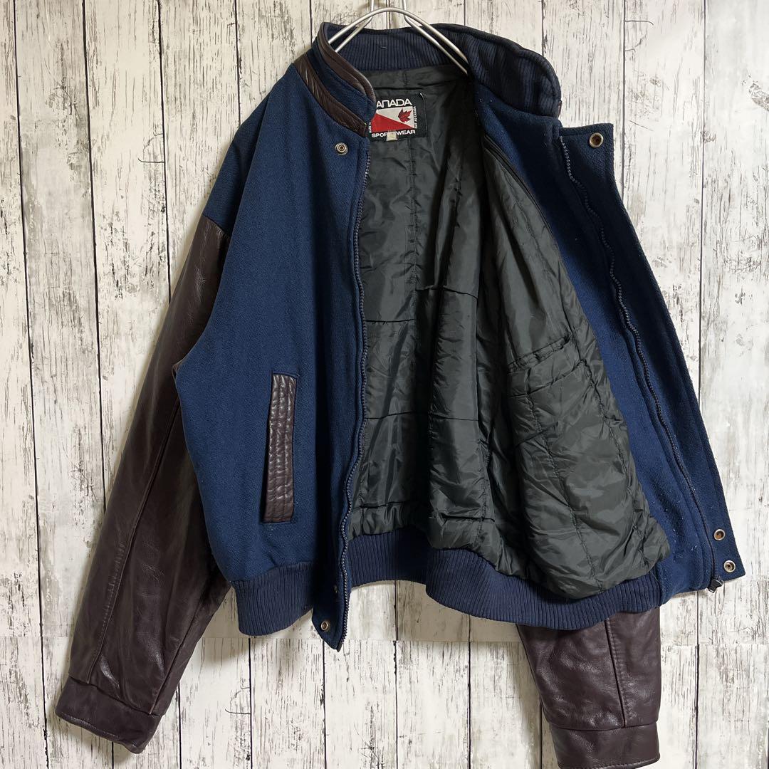 90's CANADA SPORTSWEAR カナダスポーツウェア 袖レザー ウール 90's CANADA SPORTSWEAR カナダスポーツウェア 袖レザー ウール