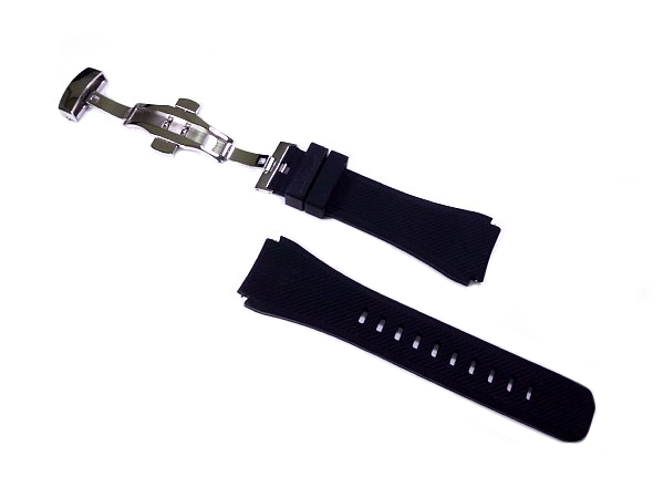 ブラック 22mm Dバックル プッシュ式 黒交換用 時計ベルト 工具不要 ダイバー系から通常の防水時計まで シリコンラバー製腕時計バンド _プッシュ式Dバックル付きです。