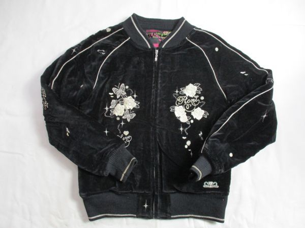 BF461[RONI*ro knee ] Logo embroidery frontal cover embroidery with cotton Japanese sovenir jacket woman . black L (146-154)