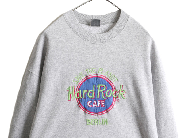 90s ハードロックカフェ スウェット トレーナー メンズ レディース L 程 / 古着 Hard Rock CAFE ロゴ刺繍 裏起毛 スエット 企業物 グレー_画像2