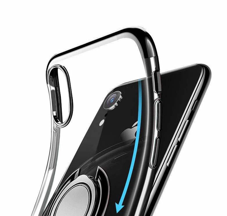 iPhone XR ケース【黒色】スマホリング付きケース 透明 クリア ブラック色 ソフト TPU マグネット式車載ホルダー対応 アイホン アイフォン_画像2