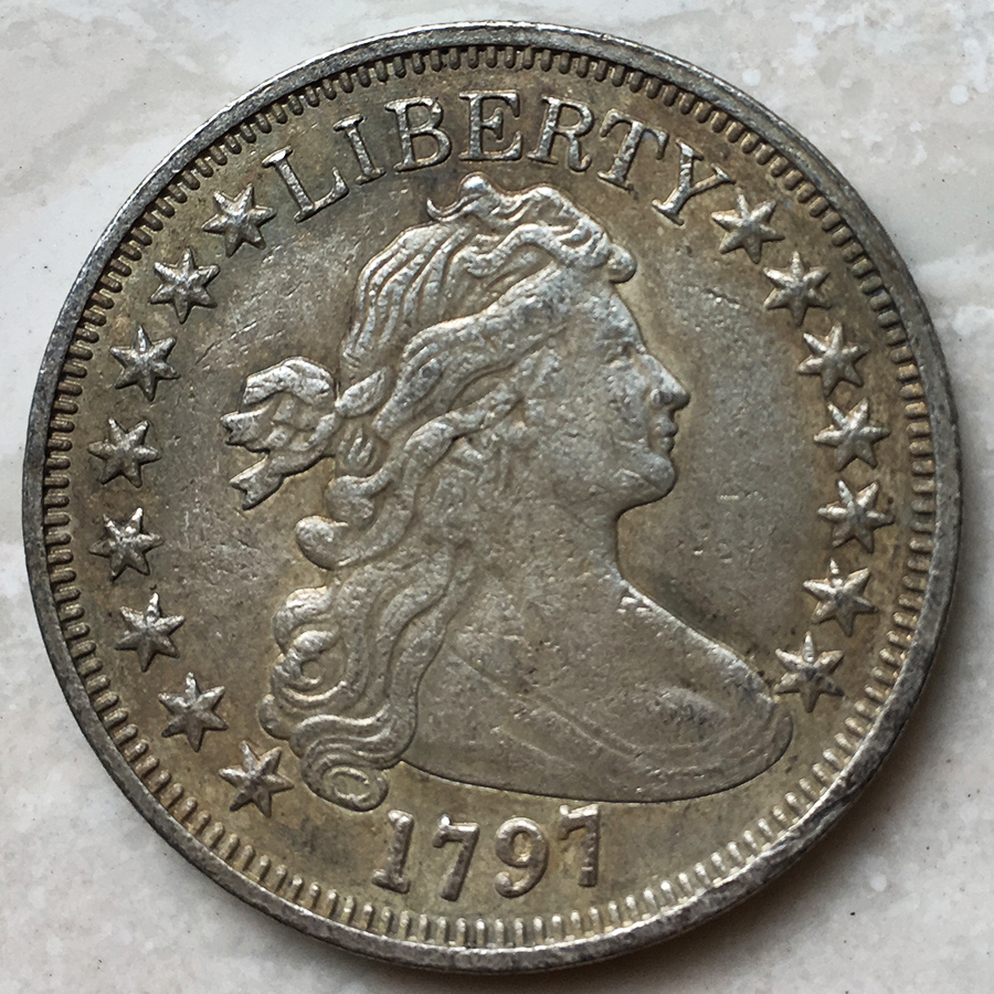  原文:アメリカ の米国 　銀貨 　1797年銘 　外国の古銭　 硬貨　 銀餅　 貨幣　 33mm 16.1g