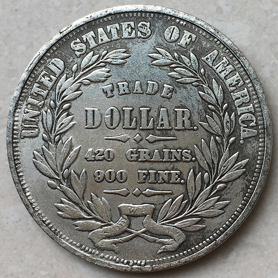  原文:貿易銀 　 米国のアメリカ　 大型銀貨 　 1872年銘　 貿易ドル　 銀餅　 貨幣　 38㎜ 　 22.9ｇ