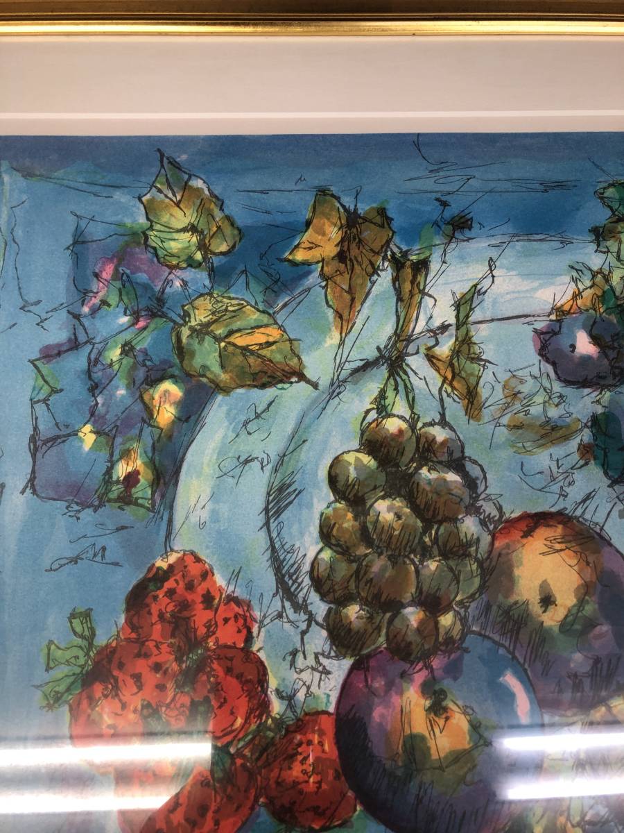 　額絵　　額装 フルーツ　果物　リトグラフ トニー・アゴスティーニ 静物 絵画　中古品_画像5