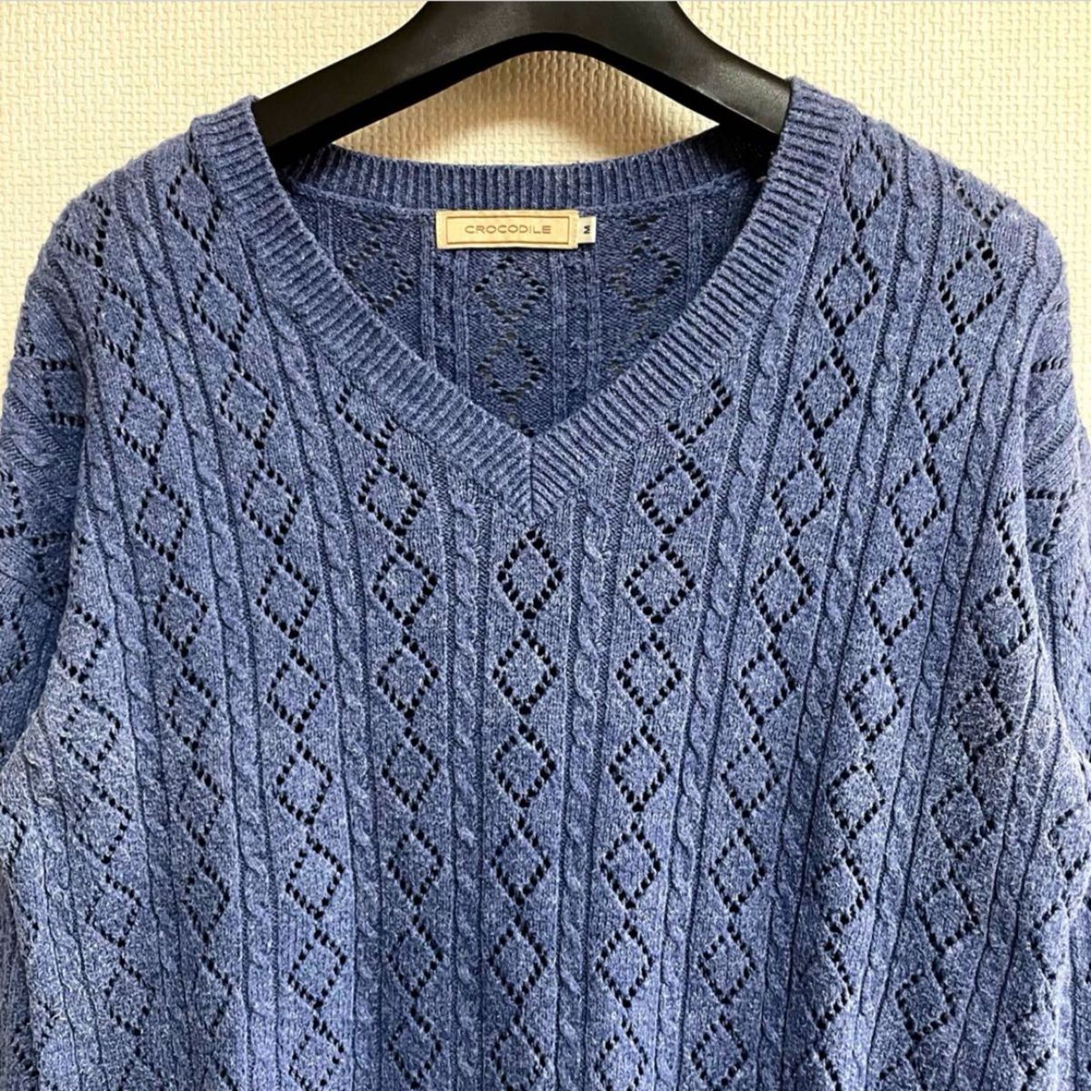 CROCODILE セーター ブルー Mサイズ ロゴ ワンポイント