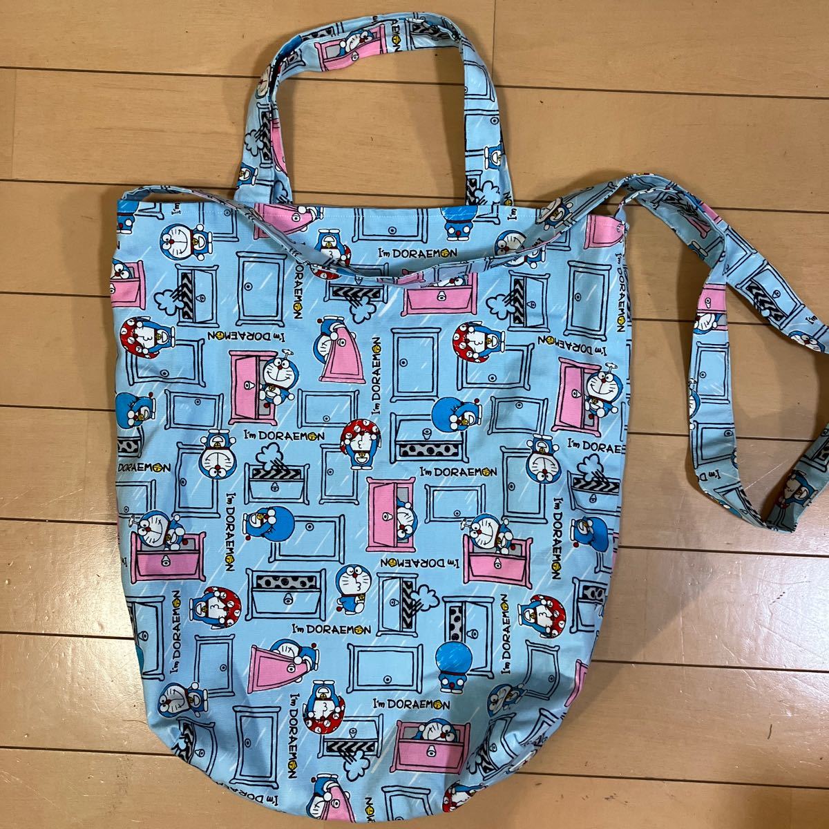 * miscellaneous goods bag [ Doraemon pattern bag ] length width 35cm about handmade bag eko-bag hand made .