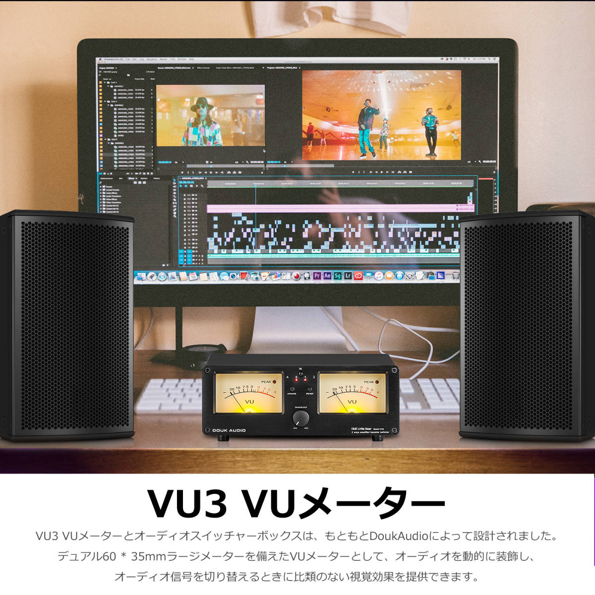 Douk Audio デュアル アナログ VUメーター 2WAY アンプ スピーカー オーディオスイッチャー ボックス DB パネルディスプレイ（XX-VU3）_画像2
