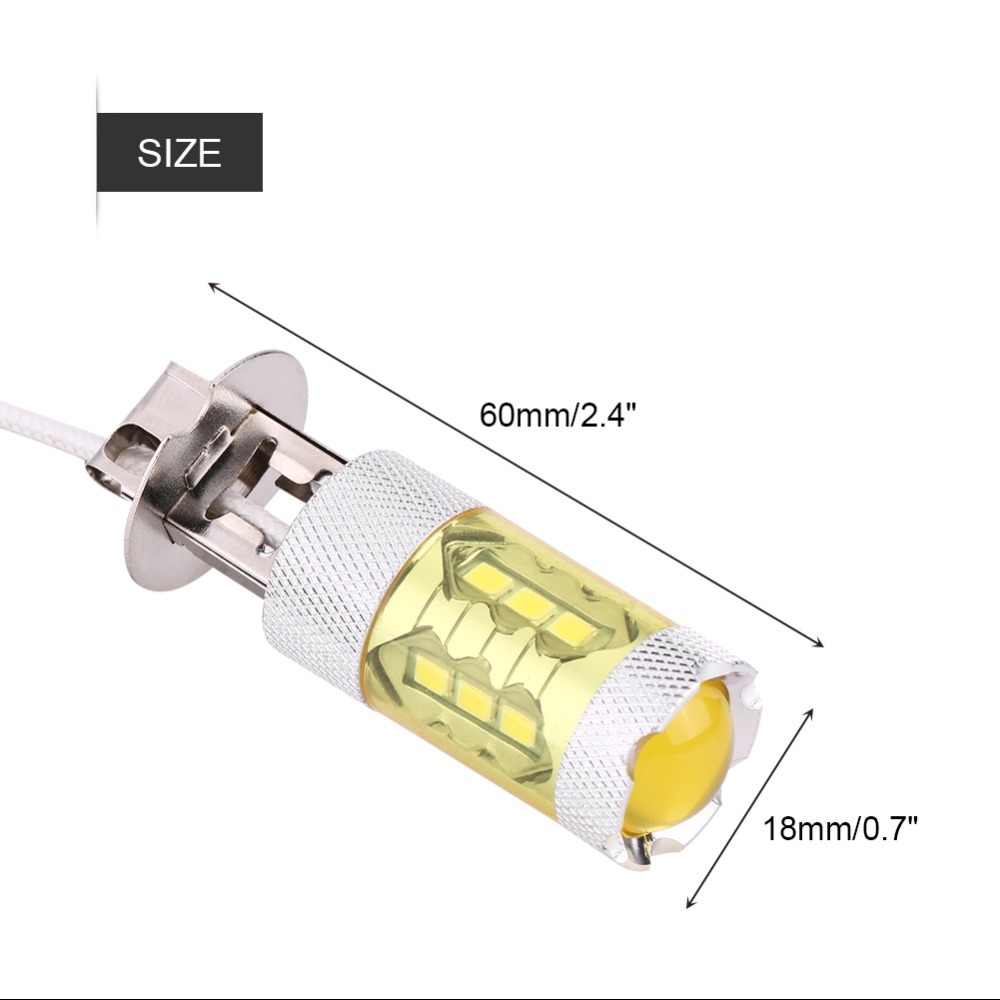 [2個セット] 爆光 H3 LED フォグライト イエロー 12V/24V共用 80W 16連SMDチップ フォグランプ 黄色 4300K 【送料210円】_画像2