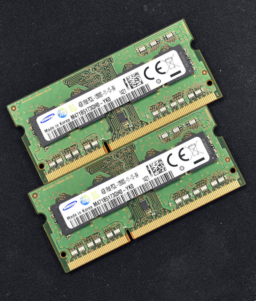 8GB (4GB 2枚組) PC3L-12800S DDR3-1600 S.O.DIMM 204pin 1Rx8 1.35V/1.5V両対応 Samsung サムスン純正 4G 8G (管:SA4704 x2s_画像1