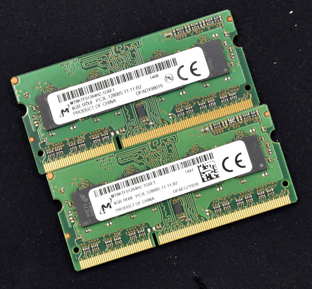 8GB (4GB 2枚組) PC3L-12800S DDR3-1600 S.O.DIMM 204pin 1Rx8 1.35V/1.5V両対応 MT Micron純正 4G 8G (管:SA4710 x3s_画像1