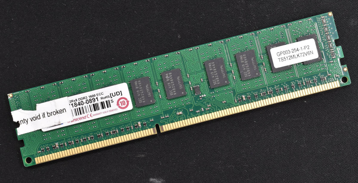 4GB (4GB 1枚) PC3-12800E DDR3-1600 1.5V 2Rx8 240pin ECC Unbuffered DIMM Transcend (管:SA5240_画像1