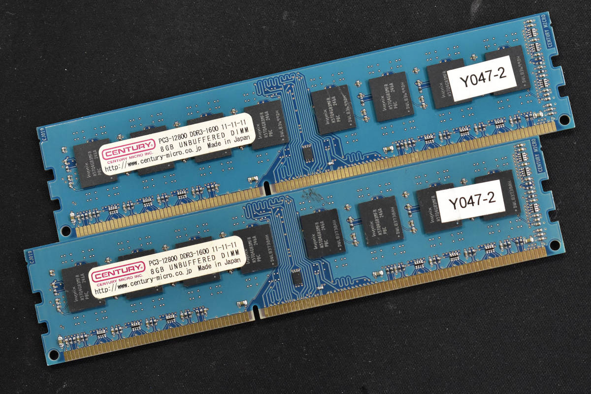 1円スタート 16GB (8GB 2枚組) PC3-12800 PC3-12800U DDR3-1600 240pin non-ECC Unbuffered DIMM CenturyMicro Hynix 1.5V (管:SA5325-5(8E_画像1
