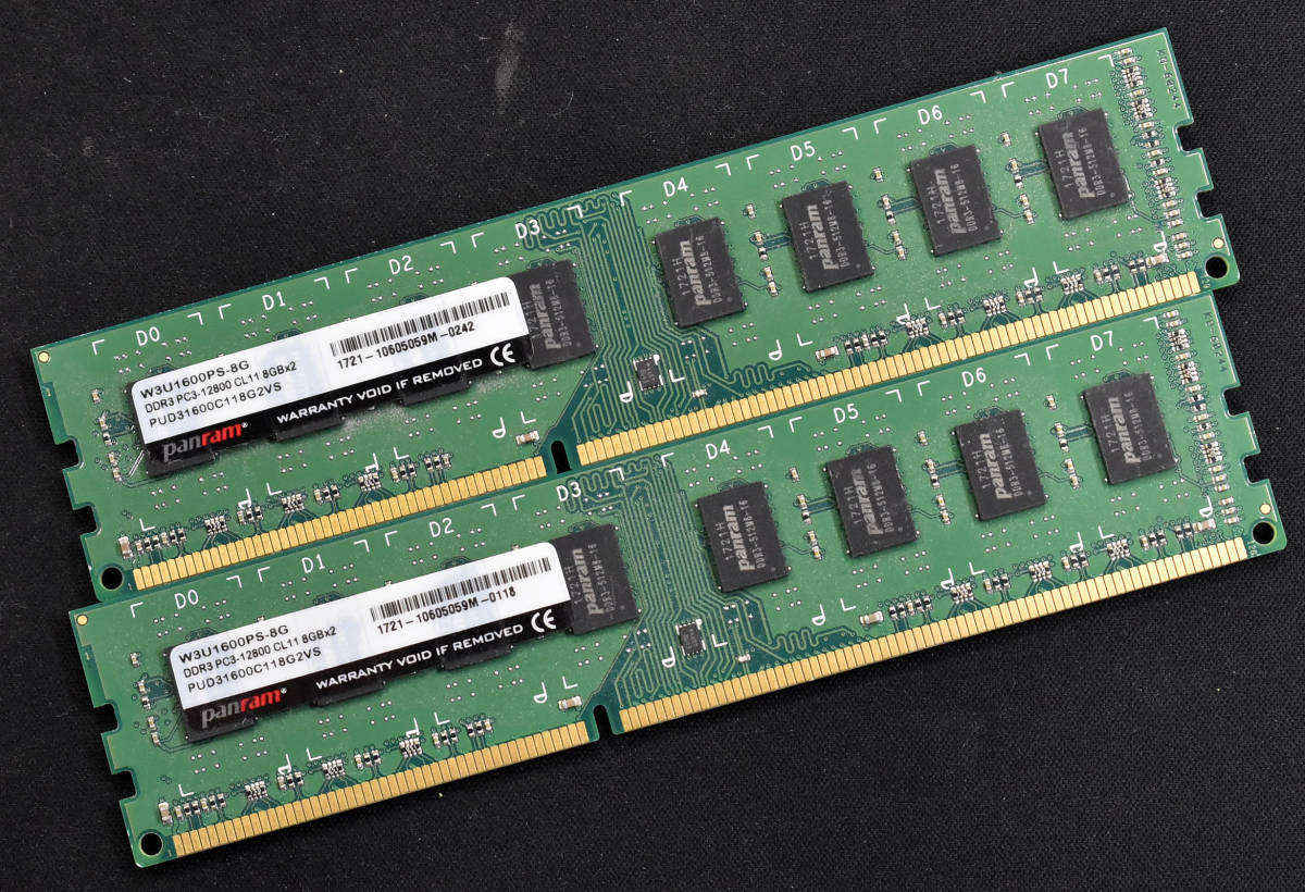 1円スタート 16GB (8GB 2枚組) PC3-12800 PC3-12800U DDR3-1600 240pin non-ECC Unbuffered DIMM PanRam 1.5V (管:SA5324-1(2E_画像1