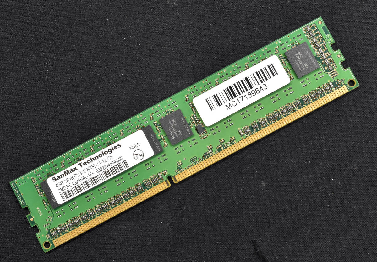 4GB (4GB 1枚) PC3-12800E DDR3-1600 1.5V 1Rx8 240pin ECC Unbuffered DIMM SanMax (管:SA5244_画像1