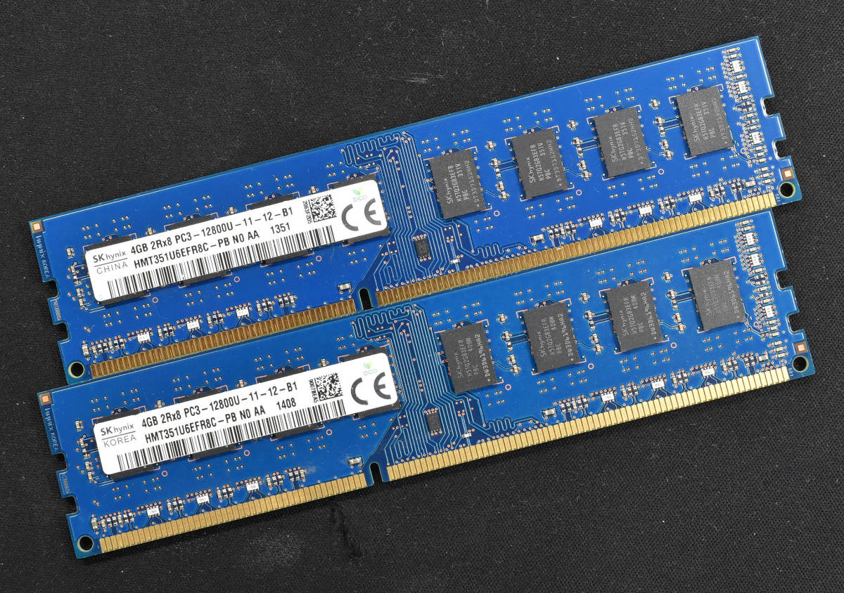 8GB (4GB 2枚セット) PC3-12800 PC3-12800U DDR3-1600 240pin non-ECC Unbuffered DIMM 2Rx8 SK-Hynix (管:SA5254 x2s_画像1