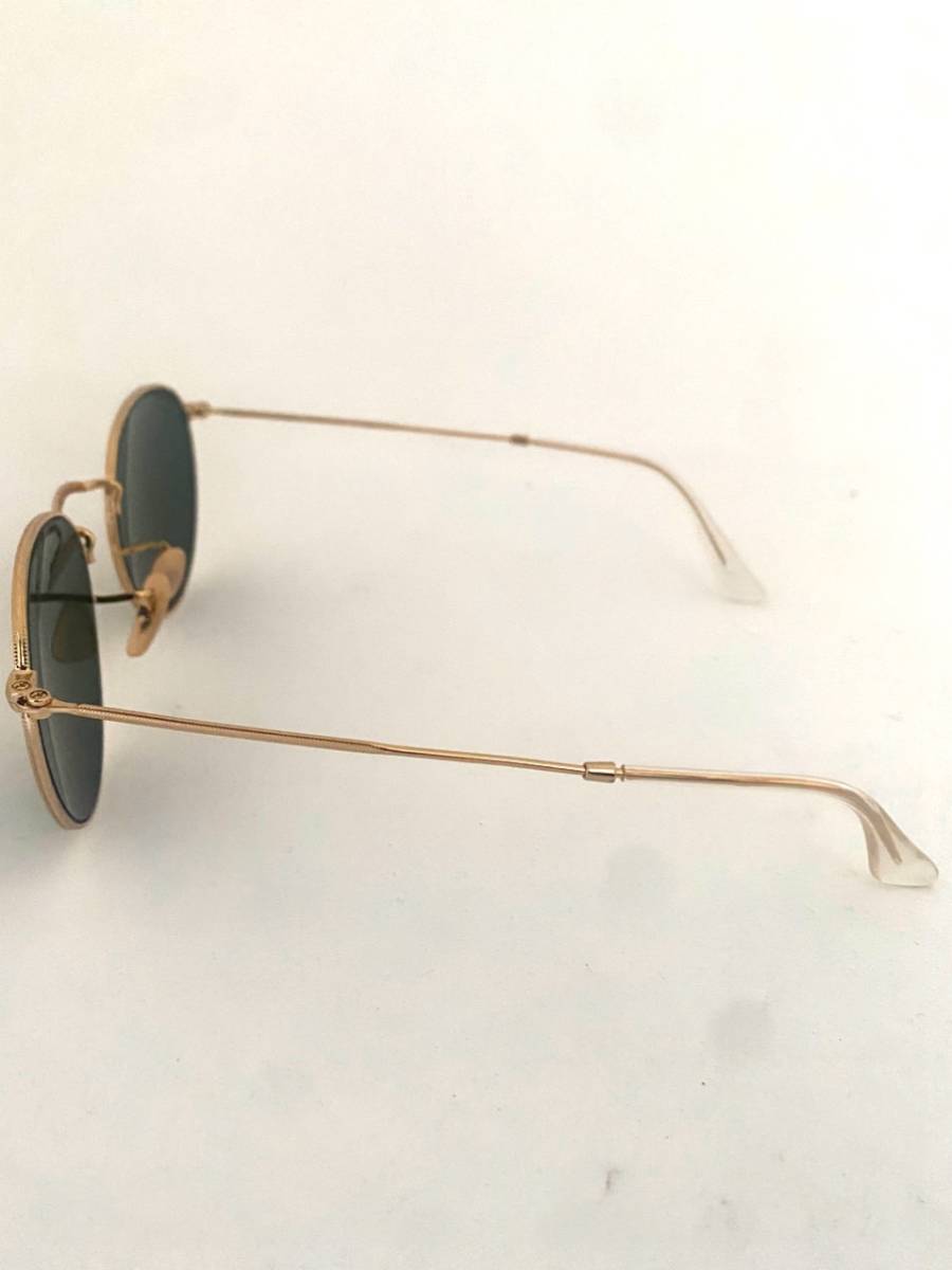 極美品 RayBan サングラス RB3447 ROUND METAL グラデなし サングラス 眼鏡 メガネ アイウェア 50□21 メンズ ゴールド mt110809_画像6