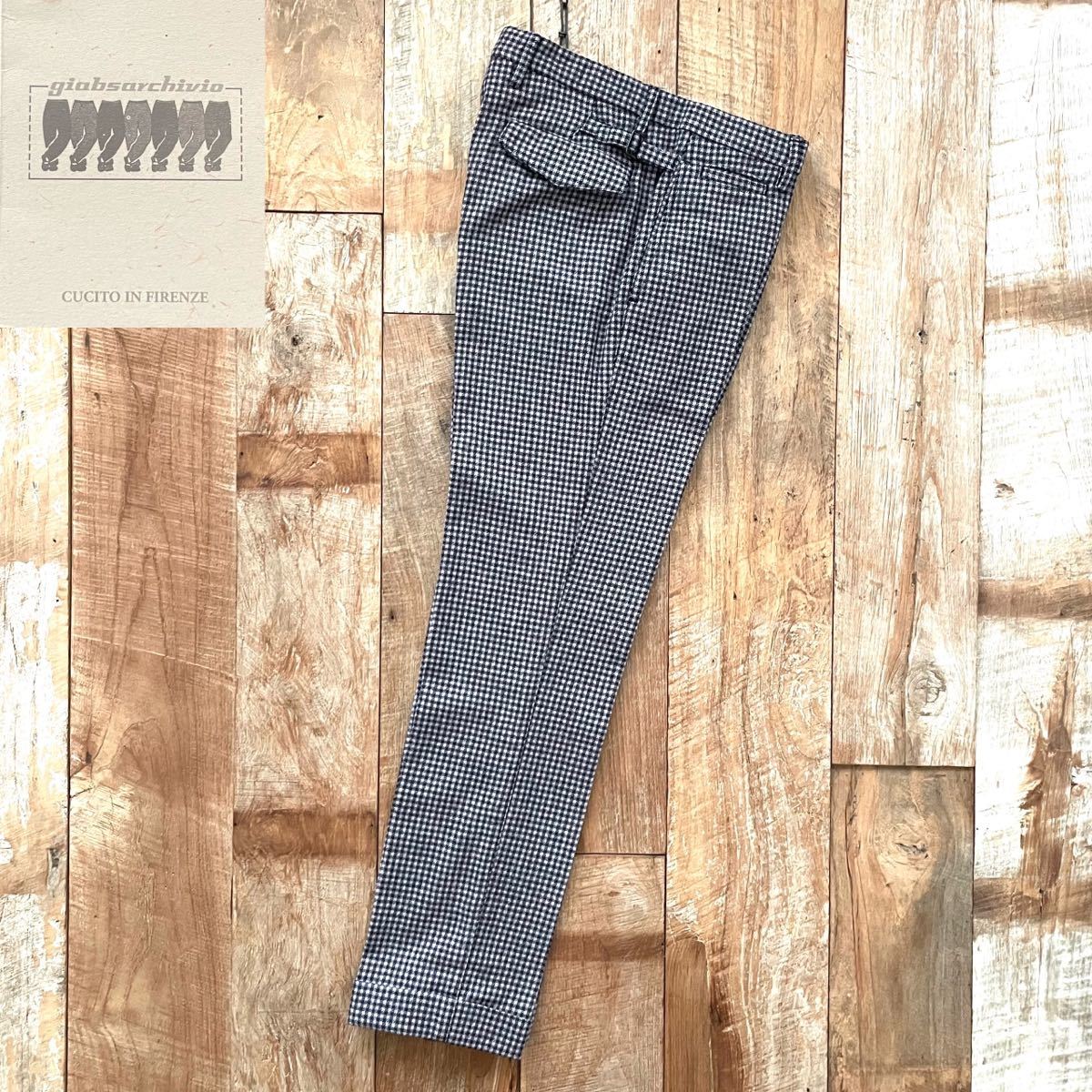 【極美品】GBS Trousers ジービーエストラウザーズ for giabs Archivio チェック柄 ウール スラックス パンツ 48 トゥモローランド購入_画像1