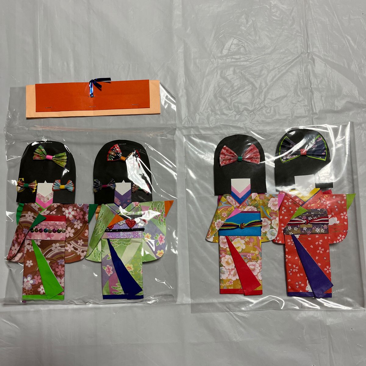 ハンドメイド　千代紙　折り紙のポチ袋　爪楊枝入　　鶴の小物入　和装の女の子