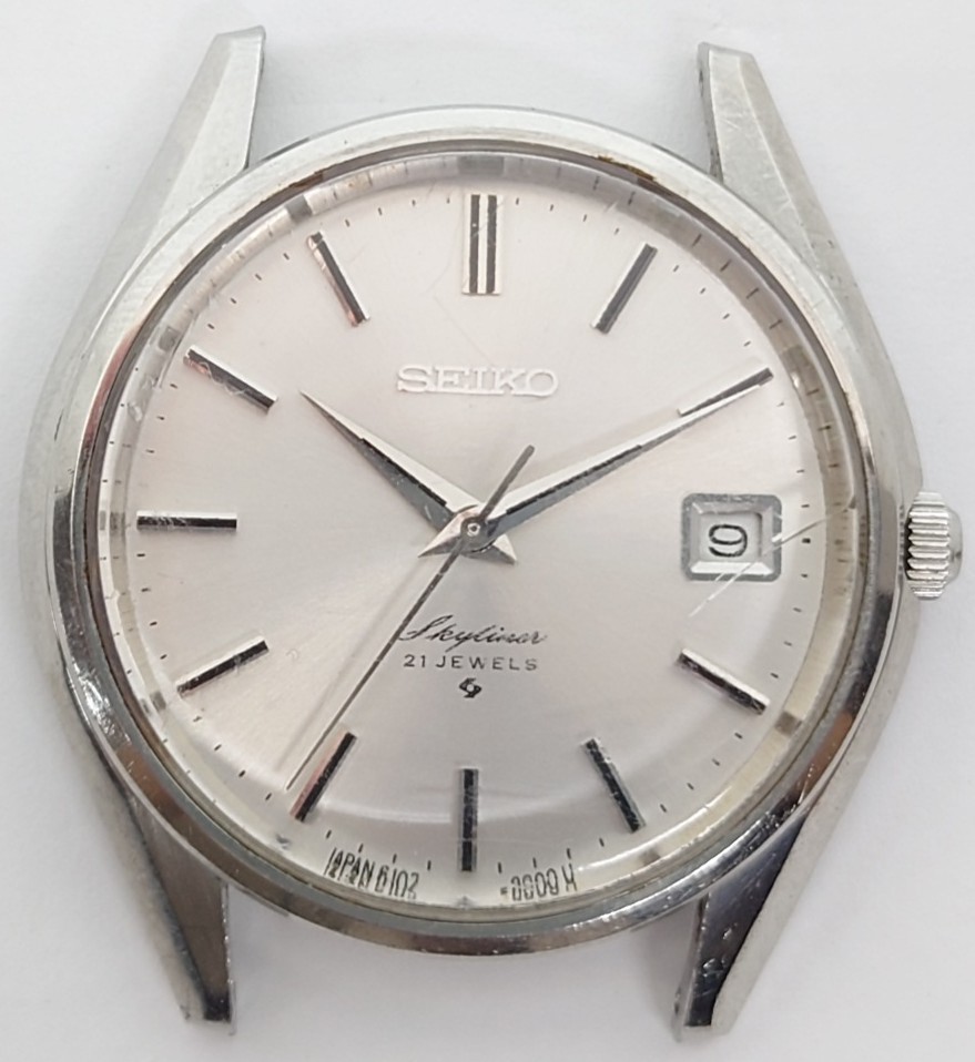 【B02-149】 SEIKO SKYLINER 6102-8000 21JEWELS 21石 デイト メンズ 腕時計 シルバー文字盤 稼働品 スカイライナー アンティーク_画像1