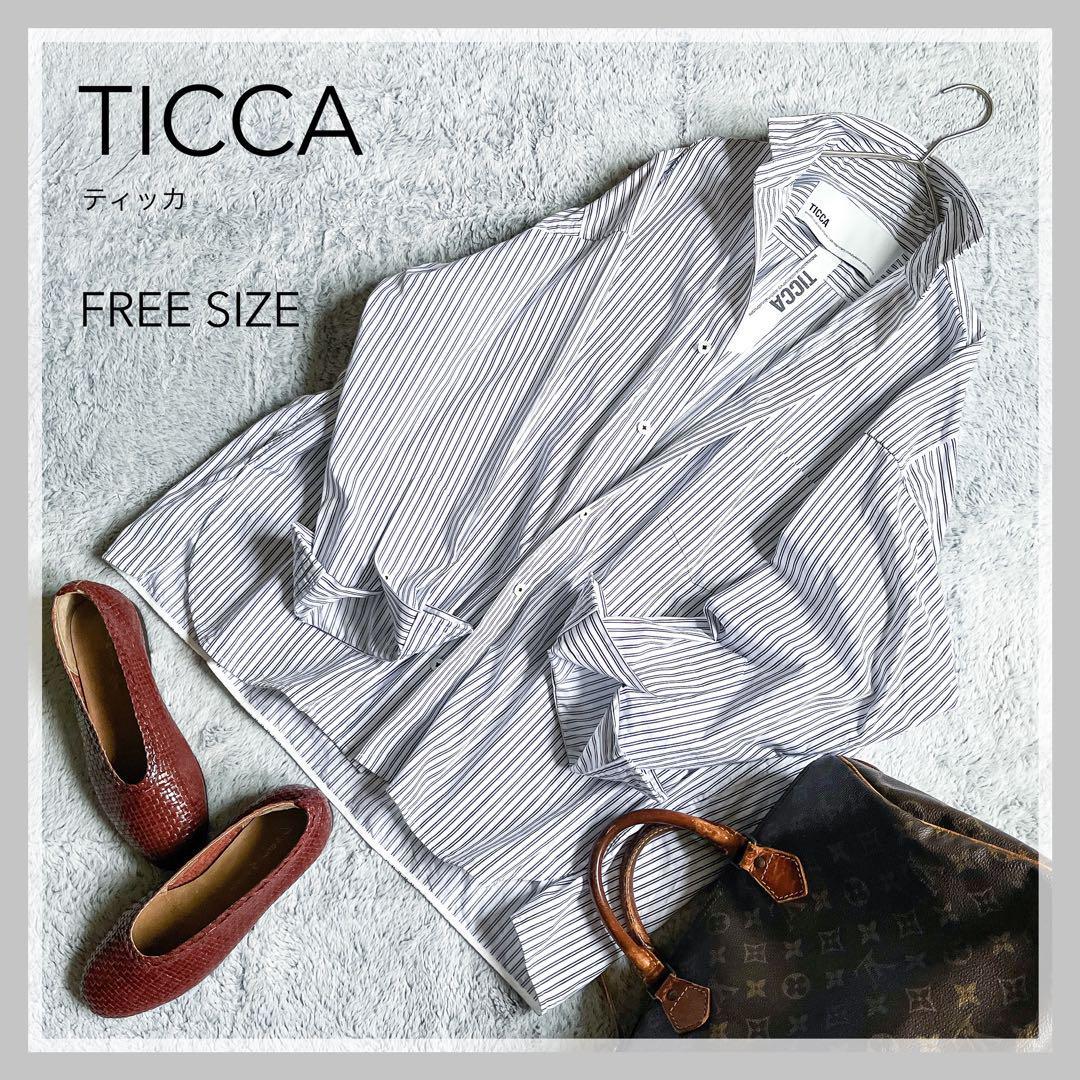 【TICCA】ティッカ ストライプ スクエアビッグシャツ オーバーシャツ F_画像1