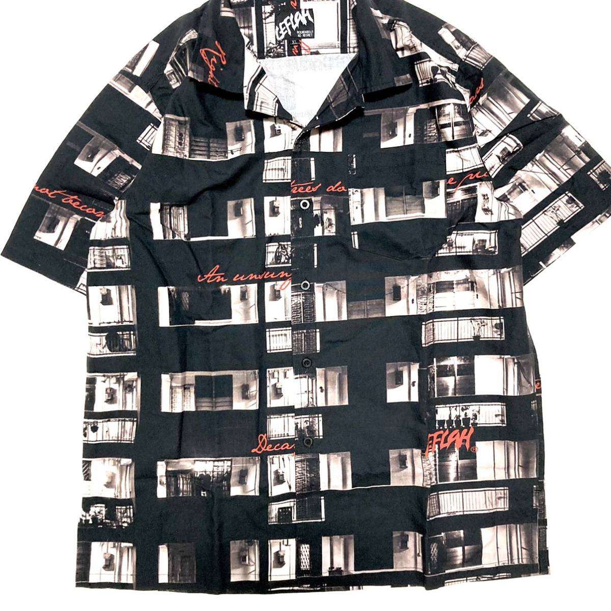 LEFLAH レフラー 総柄シャツ 襟シャツ オープンシャツ XL 半袖 ブラック 柄 シャツ