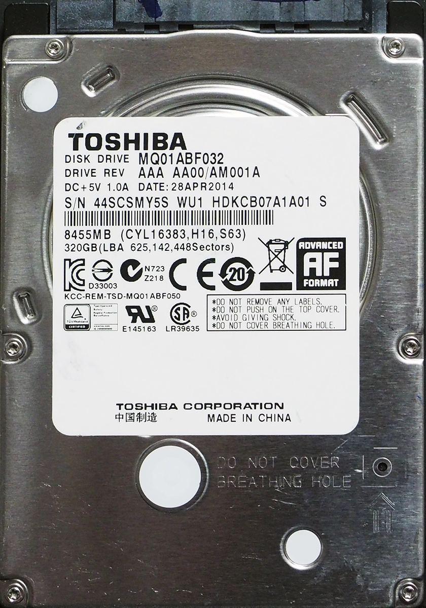 TOSHIBA MQ01ABF032 2.5インチ 7mm SATA600 320GB 356回 14234時間