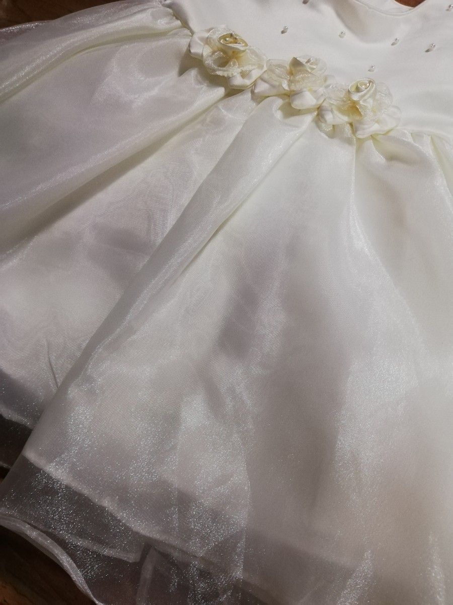 【古着】ベビー キッズ ドレス 約80cm ・ 約90cm ホワイト 花 発表会 フォーマルドレス 結婚式 ベビードレス セット_画像4