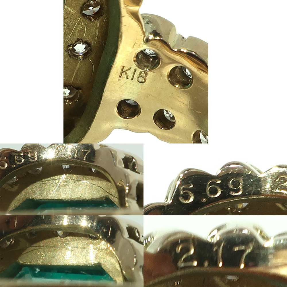【天白】ジュエリー リング 指輪 K18 YG エメラルド 5.69ct ダイヤ 2.17ct 大粒 10号 高級 レディース_画像10