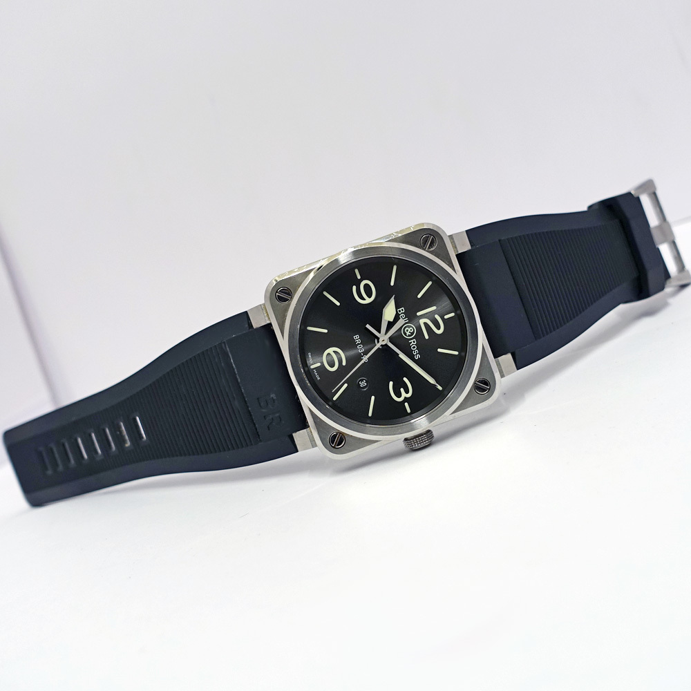 【栄】BELL&ROSS ベル＆ロス BR0392-GC3-ST/SCA グレー メンズ SS ラバー 自動巻き 腕時計 その他 男_画像9