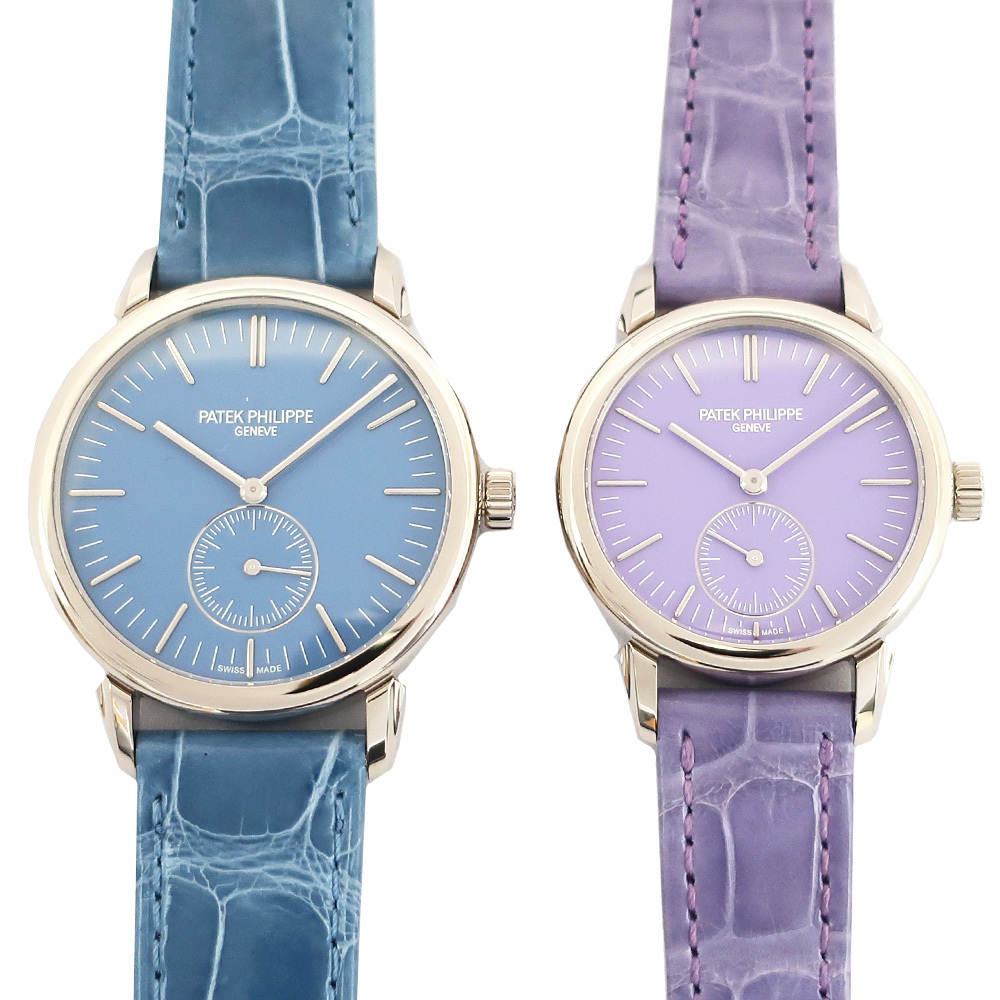 [ Tempaku ] unused Patek Philip Calatrava pair watch wristwatch 18K white gold WG light blue purple man woman pair 