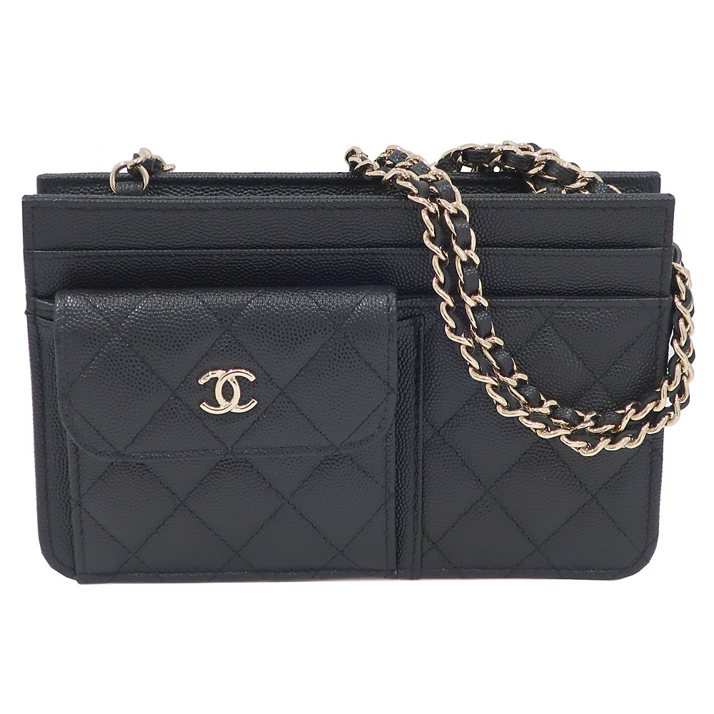 【栄】シャネル CHANEL 財布 チェーンウォレット 2020クルーズ AP1138 キャビアスキン BK/GD 29番 女性 保証書 袋 箱