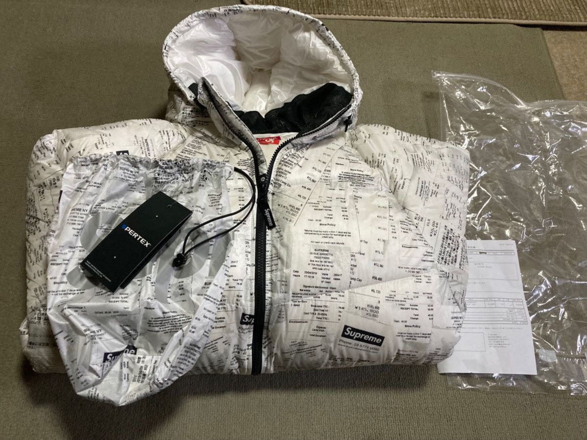 supreme hooded down jacket receipts レシート ダウンジャケット レシート柄 ダウン